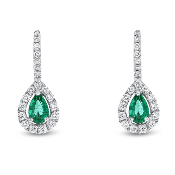Pear Shape Emerald and Diamond Drop Earrings - R&R Jewelers 