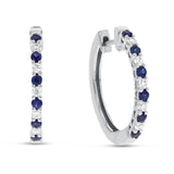 Alternating Diamond and Sapphire Hoop Earrings - R&R Jewelers 