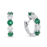 Shared Prong Diamond and Emerald Huggie Earrings - R&R Jewelers 