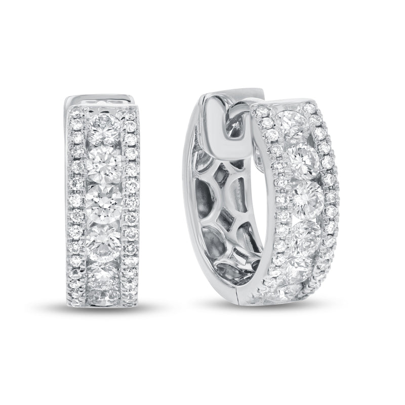 Three Row Diamond Huggie Earrings - R&R Jewelers 