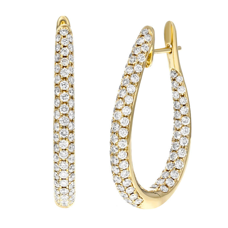 Three Row Diamond Hoop Earrings - R&R Jewelers 