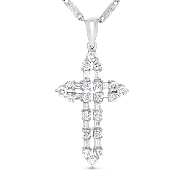 Round and Baguette Diamond Cross - R&R Jewelers 