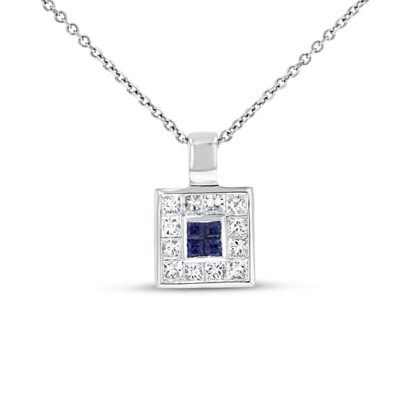 Invisible Set Diamond and Sapphire Pendant - R&R Jewelers 