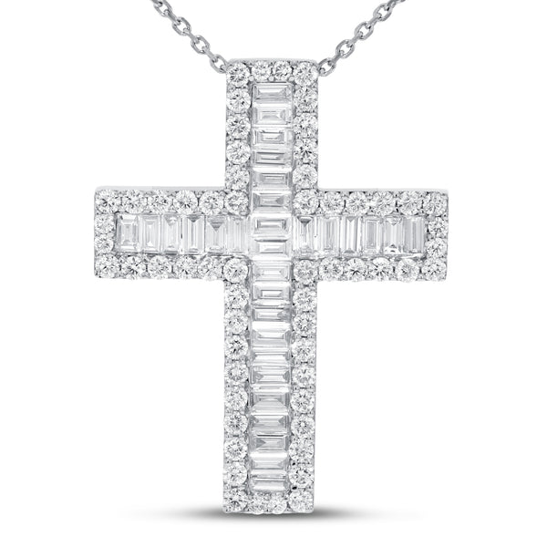 Baguette and Round Diamond Cross - R&R Jewelers 