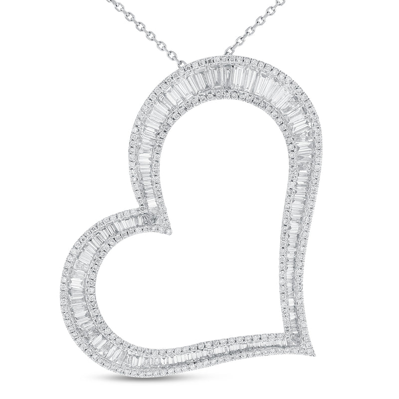 Baguette Diamond Heart Pendant - R&R Jewelers 