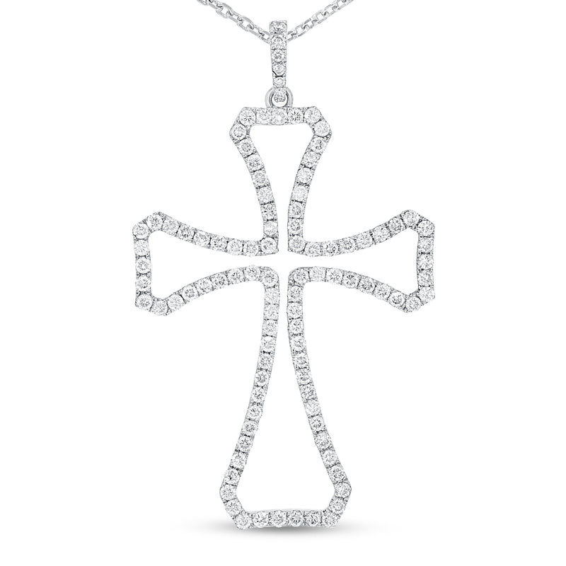 18K White Gold Cross Pendant, 1.28 Carats - R&R Jewelers 