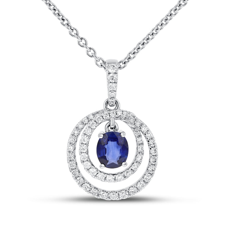 Diamond and Sapphire Halo Pendant - R&R Jewelers 