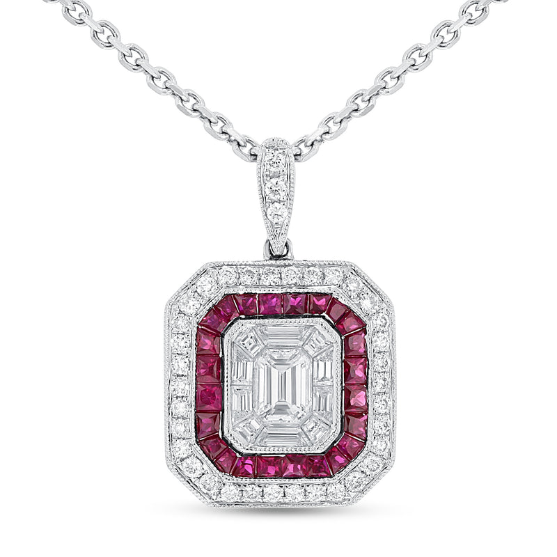 Illusion Set Diamond and Ruby Pendant - R&R Jewelers 