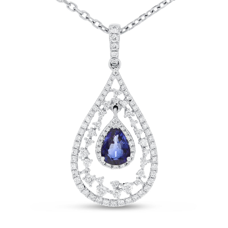 Diamond and Sapphire Tear Drop Pendant - R&R Jewelers 