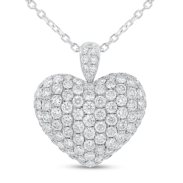 Puffed Diamond Heart Pendant - R&R Jewelers 