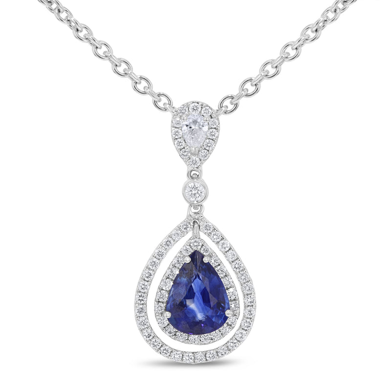 Double Halo Sapphire Drop Pendant - R&R Jewelers 