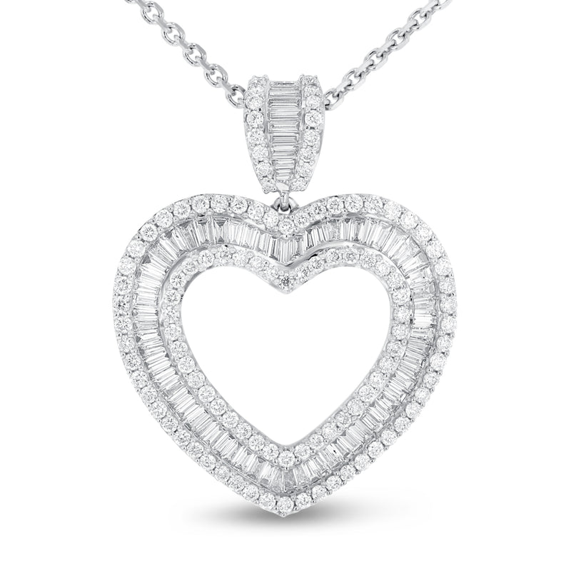 Baguette and Round Diamond Heart Pendant - R&R Jewelers 