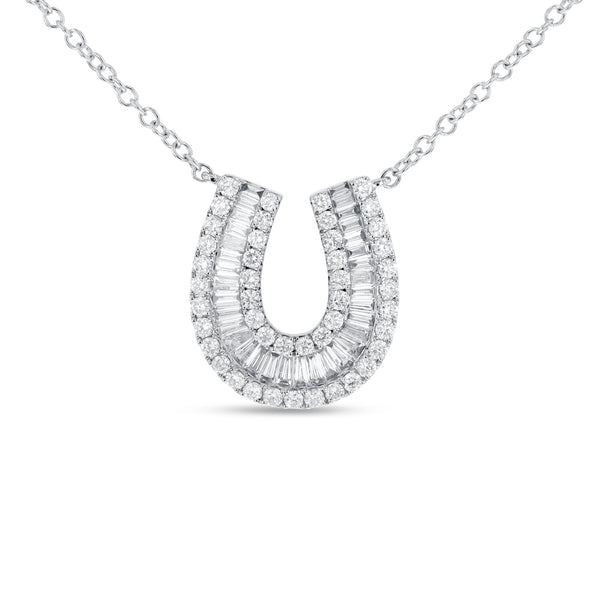 Baguette and Round Diamond Horseshoe Pendant - R&R Jewelers 
