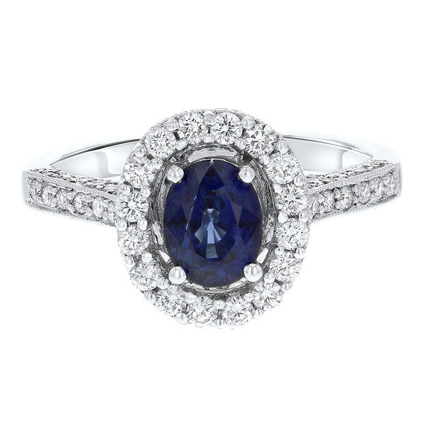 Diamond Halo Sapphire Statement Ring - R&R Jewelers 