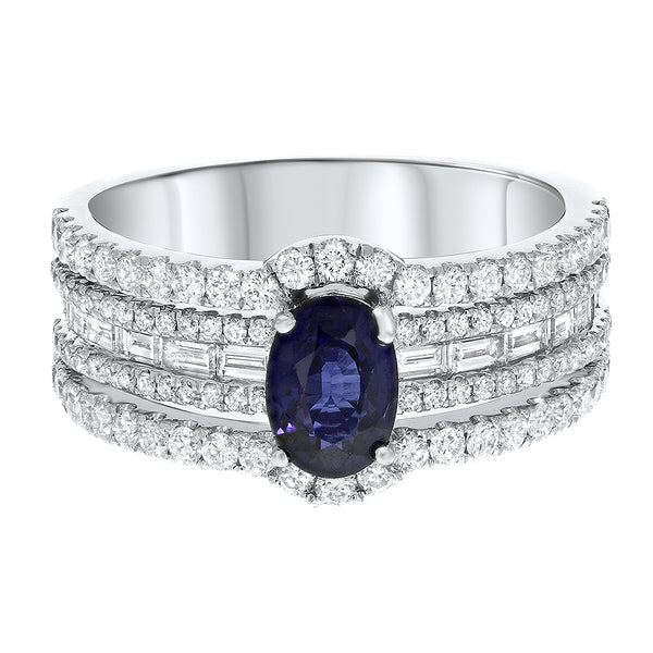 Five Row Diamond and Sapphire Fashion Ring - R&R Jewelers 
