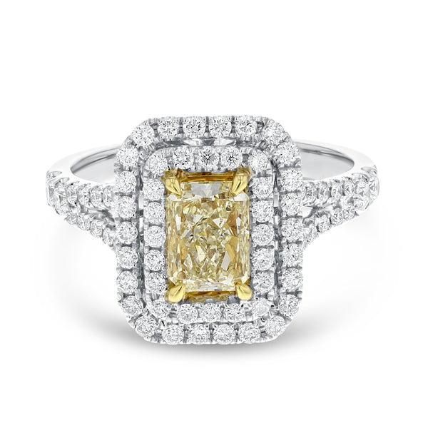 Double Halo Yellow Diamond Engagement Ring - R&R Jewelers 