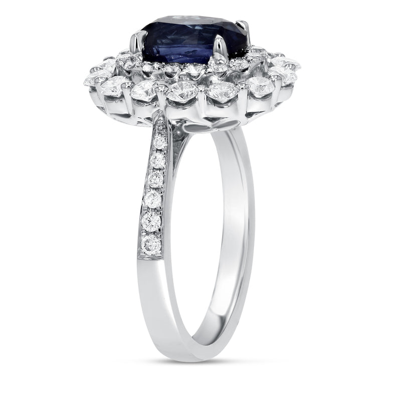 Diamond Double Halo Sapphire Ring - R&R Jewelers 