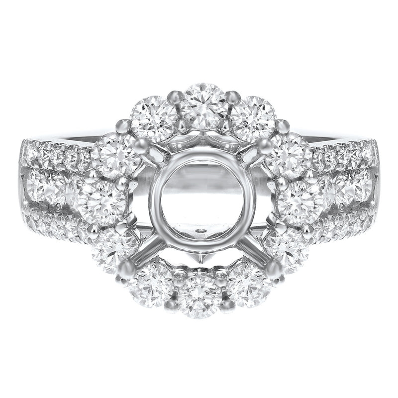 Three Row Diamond Halo Semi Mount Ring - R&R Jewelers 