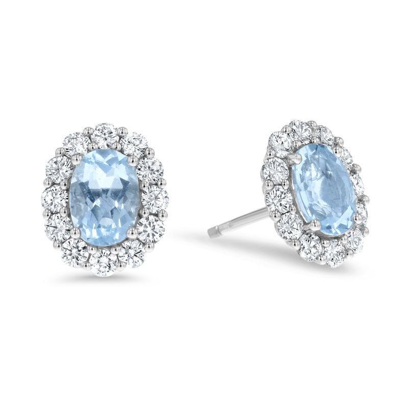 Diamond and Aquamarine Stud Earrings - R&R Jewelers 