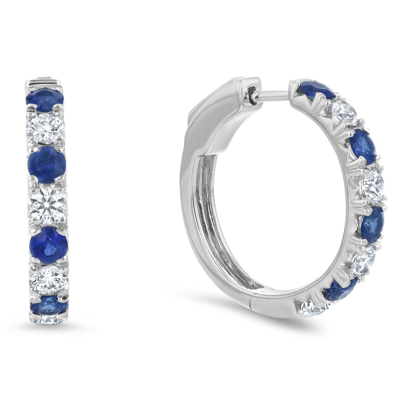Alternating Diamond and Sapphire Huggie Earrings - R&R Jewelers 