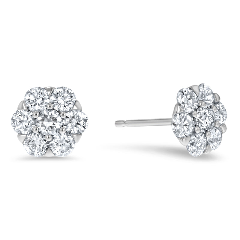 Diamond Cluster Stud Earrings, 1.05 ct - R&R Jewelers 