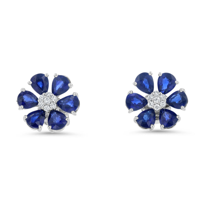 Diamond and Sapphire Floral Stud Earrings - R&R Jewelers 