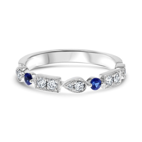 Art Deco Multi-Shape Diamond and Sapphire Band - R&R Jewelers 