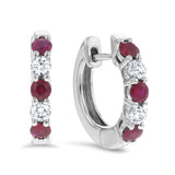 Alternating Diamond and Ruby Huggie Earrings - R&R Jewelers 