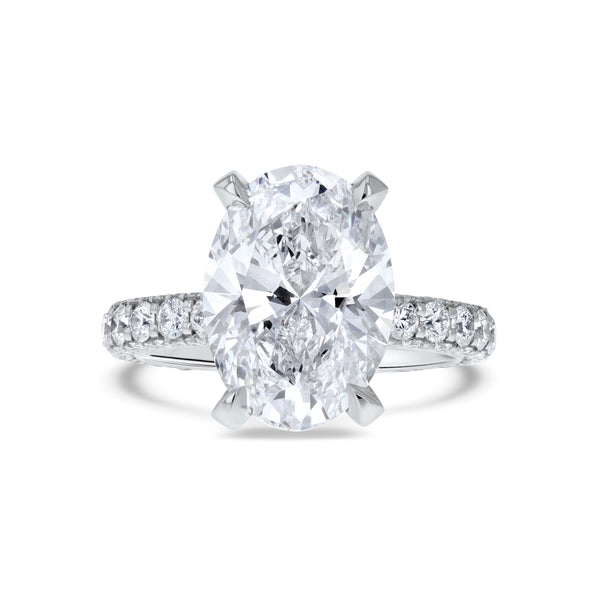 Diamond Basket Oval Shaped Micro Pave Engagement Ring