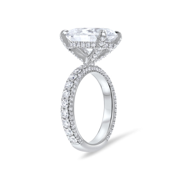 Diamond Basket Oval Shaped Micro Pave Engagement Ring