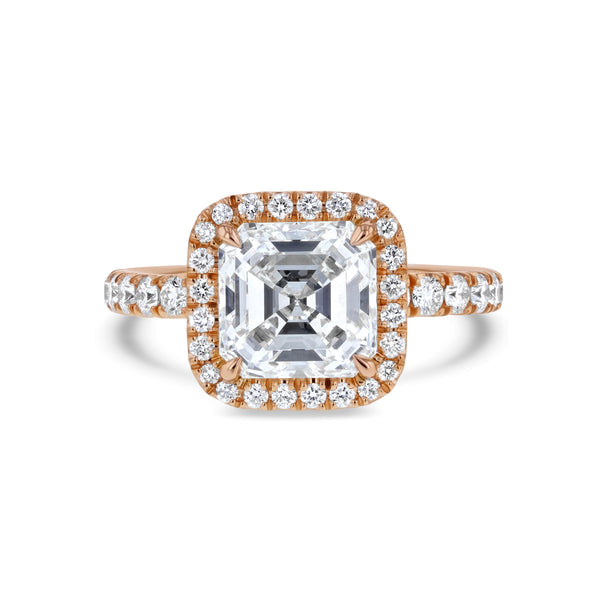 Rose Gold Asscher Cut Diamond Halo Engagement Ring