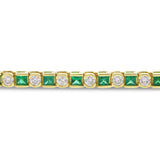 Princess Shaped Emerald And Diamond Tennis Bracelet (B0157)