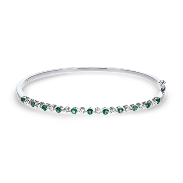 Single Prong Emerald And Diamond Halo Bangle (B1145)