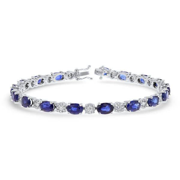 Oval Shaped Sapphire And Diamond Tennis Bracelet (B1242)