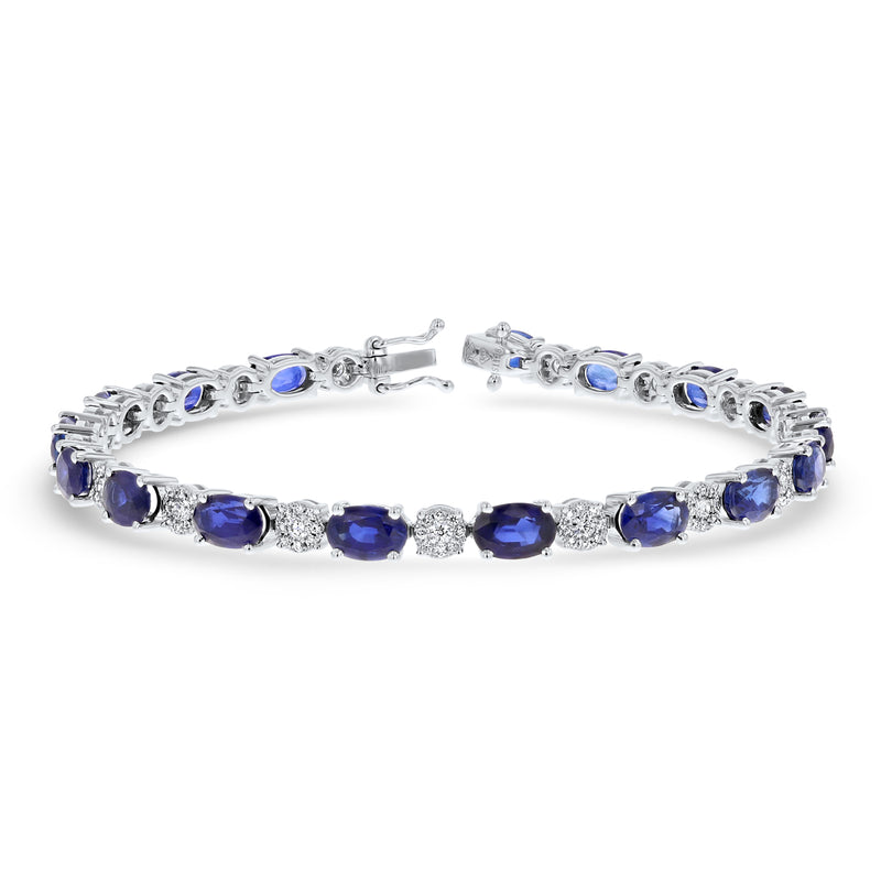 Oval Shaped Sapphire And Diamond Tennis Bracelet (B1242)