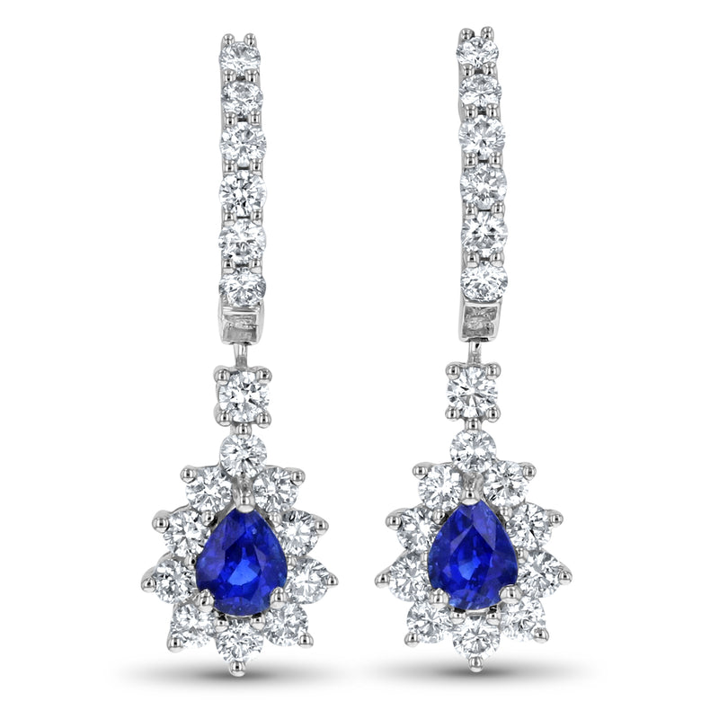 Pear Cut Sapphire And Diamond Dangle Drop Earrings (E0552)