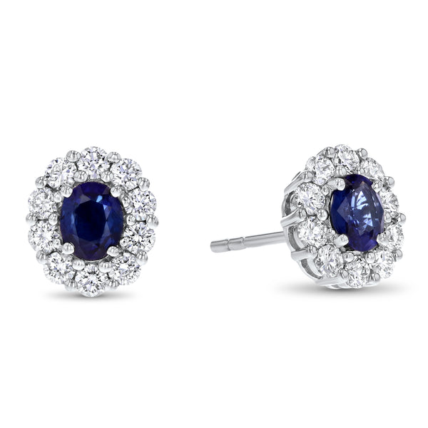Oval Sapphire And Diamond Stud Earrings (E0930)