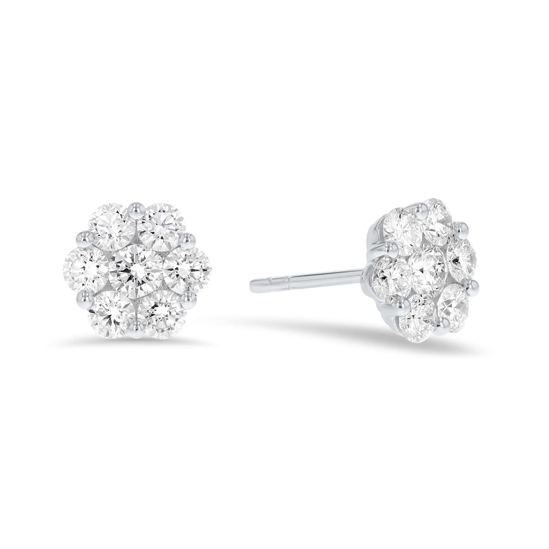 Floral Diamond Cluster Stud Earrings (E1107)