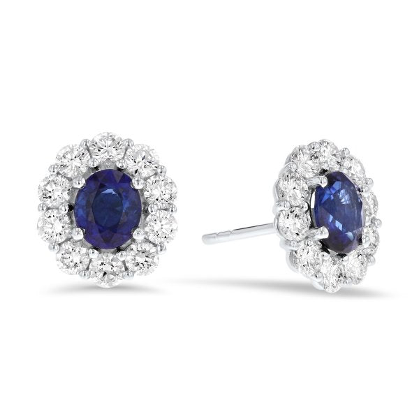 Oval Sapphire And Diamond Floral Stud Earrings (E1220)