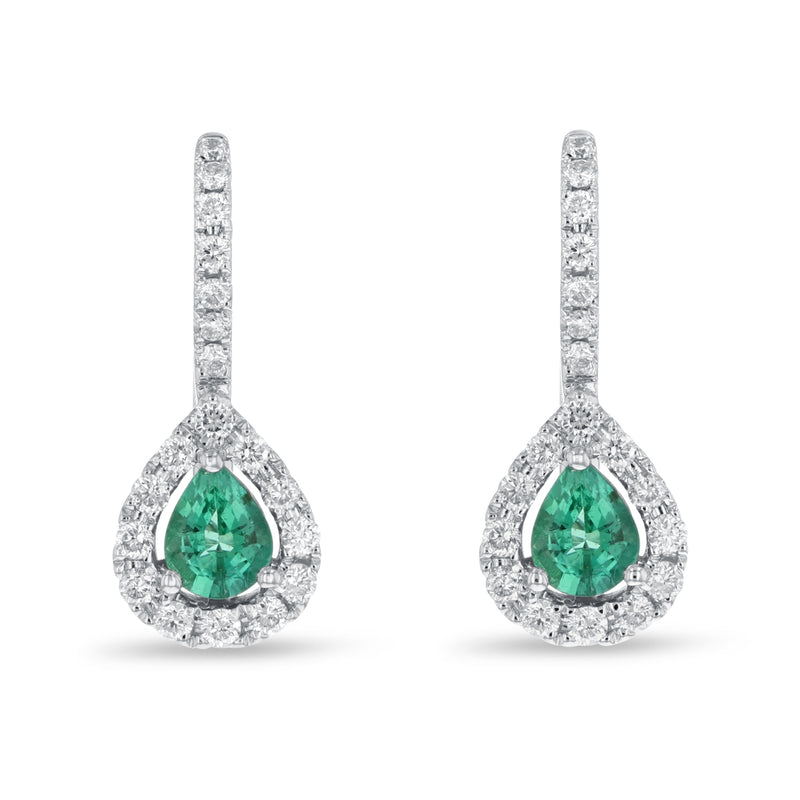 Pear Emerald And Diamond Dangle Drop Earrings (E1221)