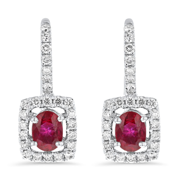Oval Ruby And Diamond Dangle Drop Earrings (E1537)