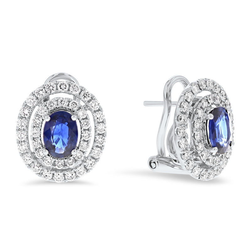 Oval Sapphire And Diamond Halo Earrings (E1548)