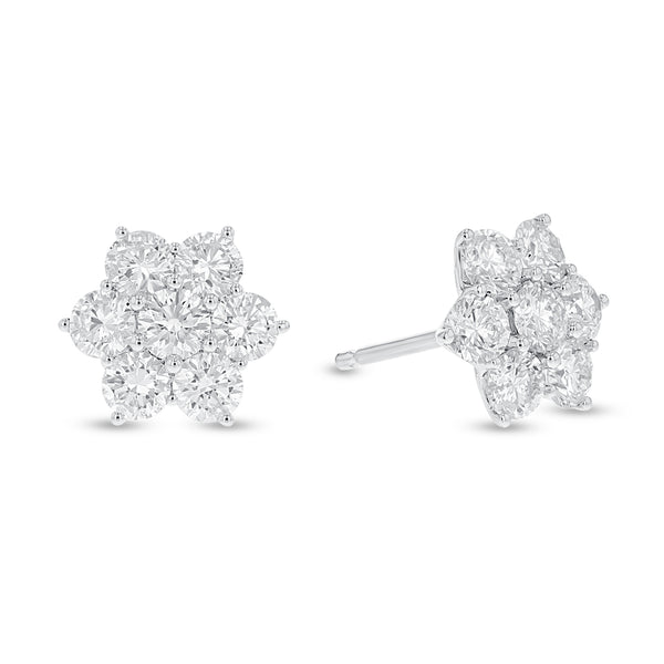 Floral Diamond Halo Cluster Stud Earrings (E1623)