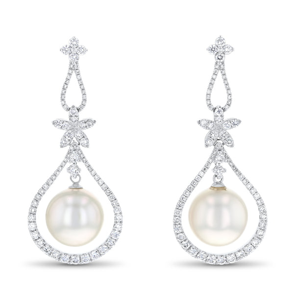 South Sea Pearl And Diamond Tear Drop Earrings (E1715)