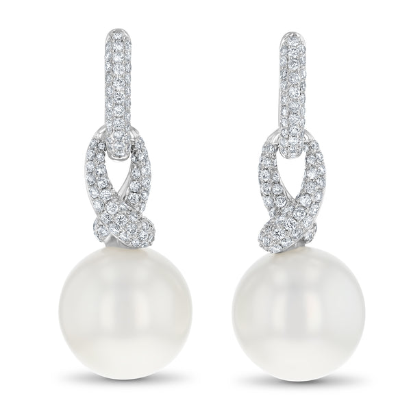 South Sea Pearl And Diamond Chain Drop Earrings (E2003)