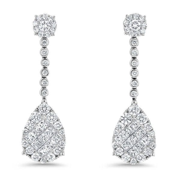 Pear Shape Diamond Cluster Drop Earrings (E2124)