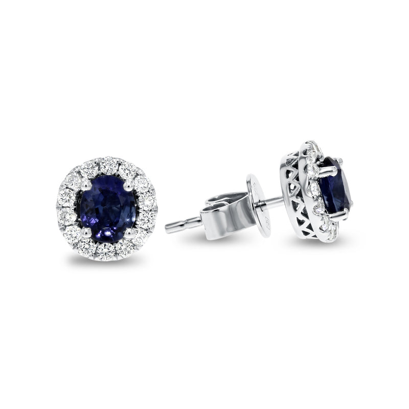 Oval Sapphire And Diamond Stud Earrings (E2137)