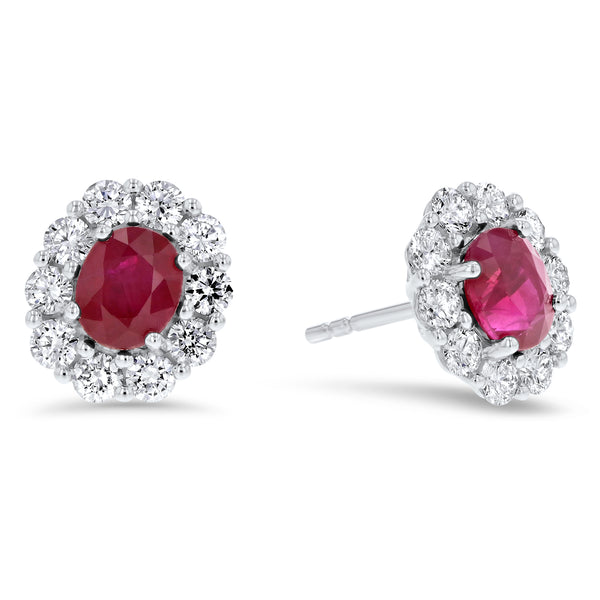 Oval Ruby And Diamond Stud Earrings (E2192)