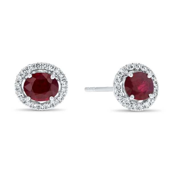 Oval Ruby And Diamond Stud Earrings (E2224)