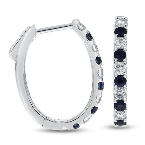 Alternating Diamond And Sapphire Hoop Earrings (E2278)